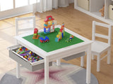 Mesa Lego infantil 3 em 1 ecologicamente correta | Tabela de atividades | 2 gavetas de armazenamento | Branco | 2 anos +