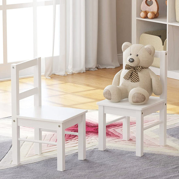 eco friendly set of 2 white wooden childrens chairs for 3-8 years
