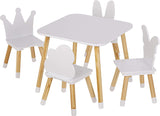 Mesa y 4 sillas de madera de pino ecológicas Montessori para niños | Blanco con Pino Natural