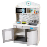 ith a microwave, sink with rotating taps and a hob with moving knobs, children will love to make their one of a kind fun play meals
