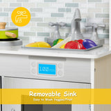 Removable sink is included in this toy kitchen playset (pretend fruit and veg not supplied)