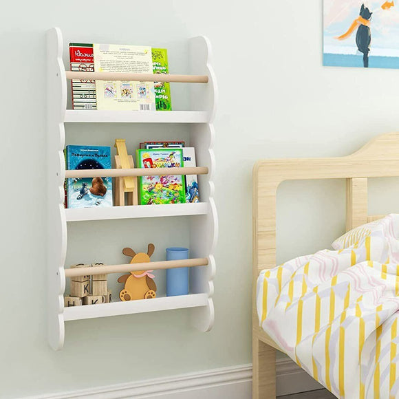 Scandi-Design 3 Tier Wall Mounted Montessori Bookcase | White