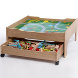 This wooden train table with drawers is perfect for storing the 120pc train set that comes with this award winning train set