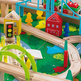 Each detailed item of this 120 piece wooden train set is crafted from sturdy wood and is crafted detailed with love.