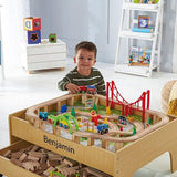 This wooden train table can be personalised to feature your little boy's name making this a unique gift